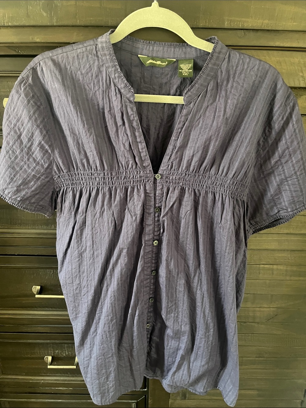 Eddie Bauer Navy Indigo Short-Sleeve Button-Front Blouse